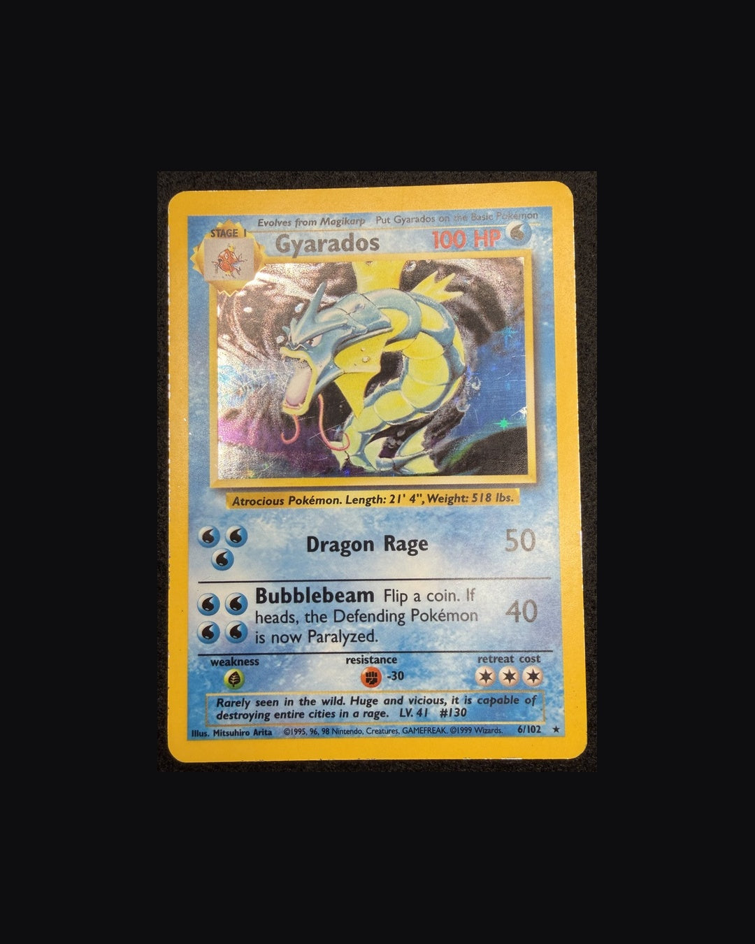 Gyarados Base Set 6/102 front holo rare lightly played