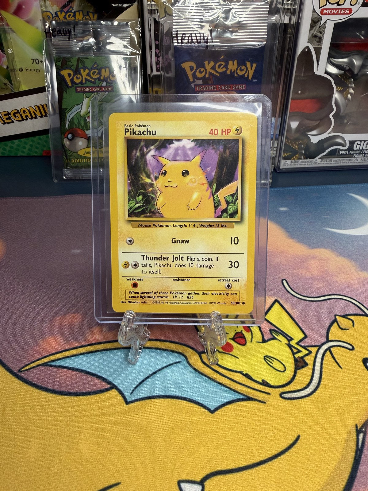 Pikachu Base Set Unlimited 58/102 Pokémon card front - authentic 1999 Wizards of the Coast - Crown Cards PK Pakistan