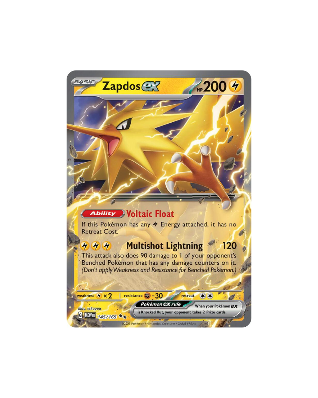 Zapdos ex 145/165 Double Rare card from 151 set